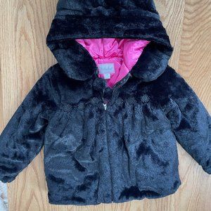 Girls Pistachio Black Faux Fur Coat